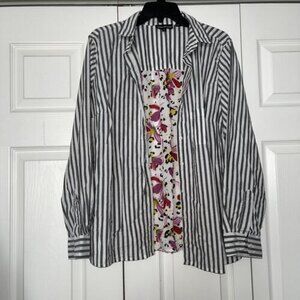 Tolani Collection Women Long Sleeve Shirt Printed floral Back Grey striped XL